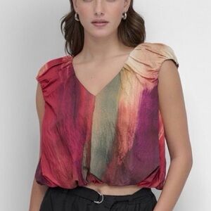 DKNY Red and Purple V-Neck Women's Blouse